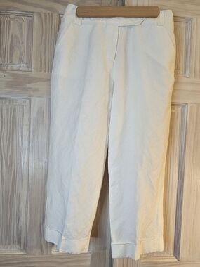 Larry Levine White  Linen Blend Cropped Wide-Leg Pants In Size 8